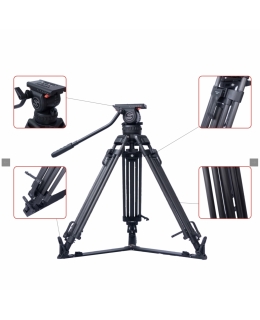 Chân máy quay Tripod V12 Cacbon đầu dầu 100, gọn nhẹ và cứng cáp