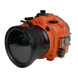 Sony A7S III Salted Line series 40M/130FT Waterproof camera housing with Aluminium Pistol Grip trigger (Standard port). Orange Sony A7S III Salted Line series 40M/130FT Waterproof camera housing with Aluminium Pistol Grip trigger (Standard port). Orange