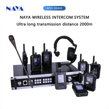 Bộ tally intercom NAYA BS-450 - Liên lạc nội bộ 8 tai không dây và báo hiệu cho máy quay (Full VAT  set 8 bao gồm 1 Base Station, 8 Beltpack PT420, 8 đèn Tally, 8 Headset và Phụ kiện )