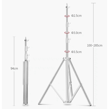 Chân đèn bằng thép không gỉ cao tối đa 2,8m vô cùng chắc chắn và cứng cáp