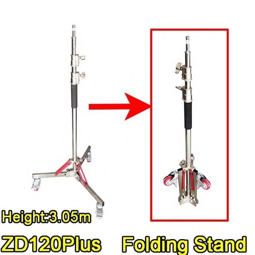 Chân đèn INOX bánh xe Qihe ZD120 plus và bộ boom inox chữ L