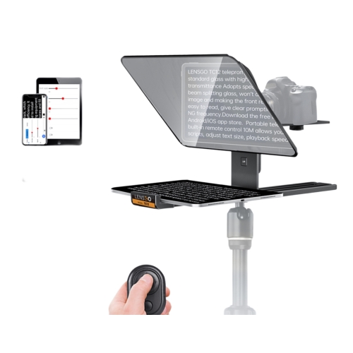 Lensgo TC12 - Máy Nhắc Chữ Di Động 12 Inch Dành Cho Máy Ảnh Và Máy Quay, Hỗ Trợ Kẹp Ngang Dọc, Điều Khiển Từ Xa