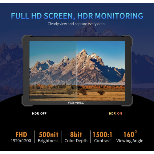 FEELWORLD T10 10.1 Inch 500nit Nhôm Máy ảnh DSLR Giám sát trường Bộ cài đặt và nguồn bên ngoài