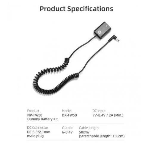 Pin Ảo - Dummy Battery KingMa Cho Sony NP-FW50 + Adapter Dùng Nguồn Điện 220v