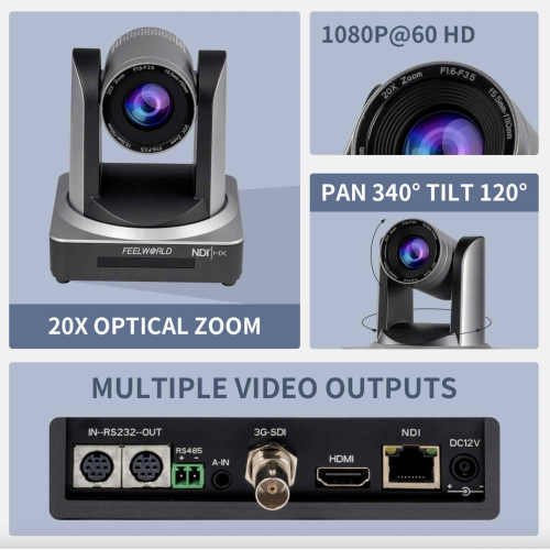 FEELWORLD NDI20X Camera PTZ phát trực tiếp HDMI NDI IP 3G-SDI đồng thời với hỗ trợ thu phóng 20X PoE