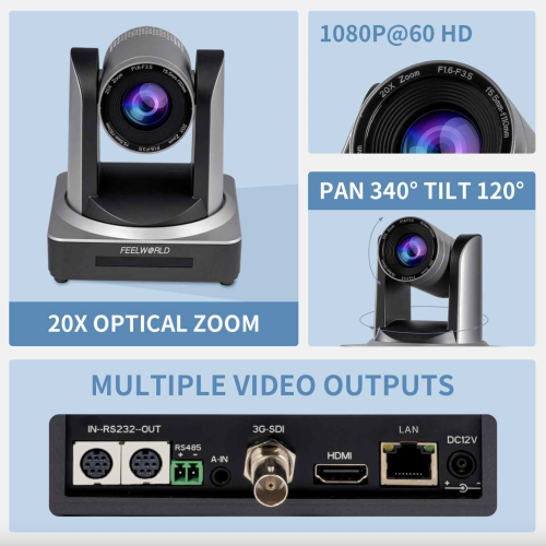 FEELWORLD POE20X Camera PTZ phát trực tiếp HDMI IP 3G-SDI đồng thời với hỗ trợ PoE Zoom 20X