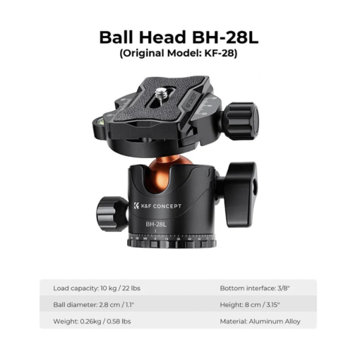 Chân máy ảnh K&F Concept K234A7 + BH-28L KF09.087V6