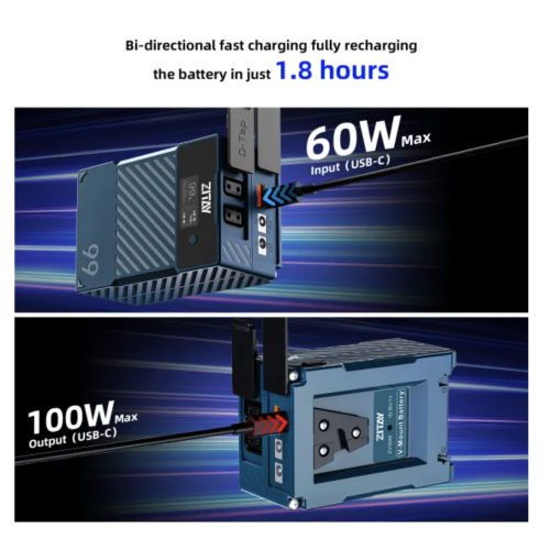 Pin Mini V Mount 99W 14.8V 6689mAh với Sạc nhanh PD 60W USB-C, với DTAP, DC, USB-A, LEMO, Màn hình LED cho Máy ảnh, Máy quay phim, Màn hình, Đèn quay video