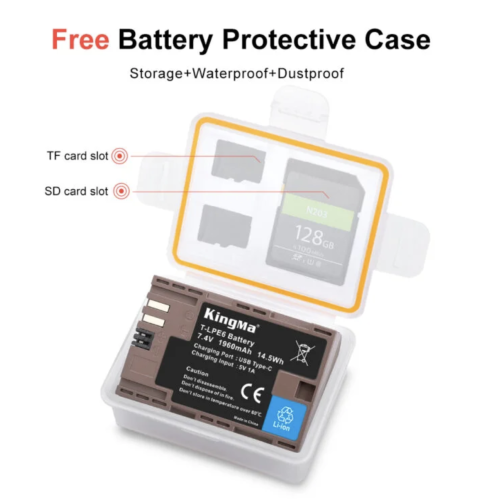 KingMa USB-C Input 1960mAh LP-E6 Battery with Protective Box for Canon EOS 5D, 5DII, 5DS, 60D, 60Da, 6D, 7D Mark II, 70D Cameras