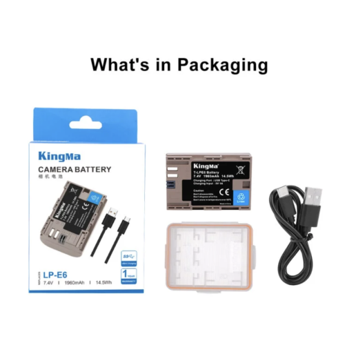 KingMa USB-C Input 1960mAh LP-E6 Battery with Protective Box for Canon EOS 5D, 5DII, 5DS, 60D, 60Da, 6D, 7D Mark II, 70D Cameras