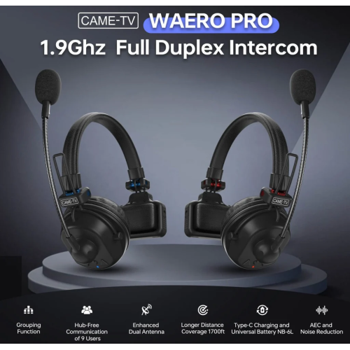 Tai nghe liên lạc nội bộ không dây CAME-TV WAERO Pro Full Duplex Dual Antenna 1.9G trọng lượng nhẹ - 16 tai nghe + 2 gói Nano