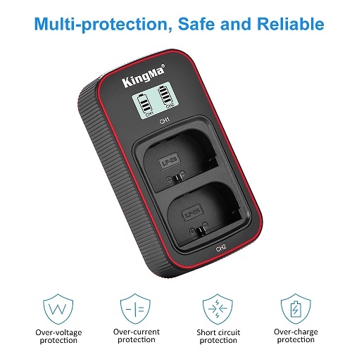 Bộ 2 pin KingMa 2000mAh LP-E6NH và bộ sạc kép màn hình LCD dành cho máy ảnh Canon