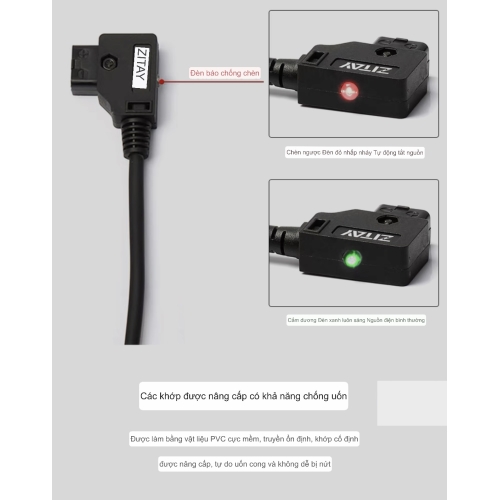 Dây cáp nguồn Dtap Camera Dtap to 2 chấu Khuỷu Tay Góc L Cho Camera Red Komodo
