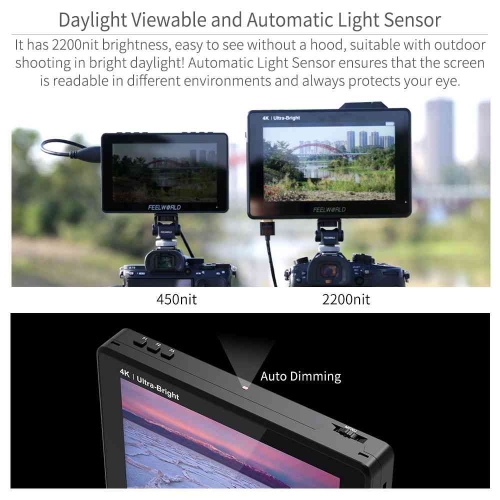 FEELWORLD LUT7S PRO 7 inch 2200NITS DSLR Camera Field Monitor 3D Lut Touch 4K HDMI 3G-SDI F970 KIT