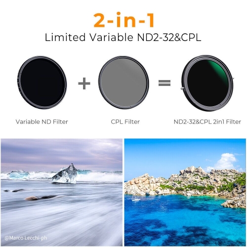K&F Kính lọc ND & CPL 2in1 Nano-X ND2-ND32 (1-5stop) 82mm cho Máy ảnh