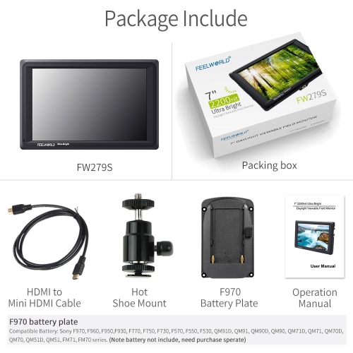 FEELWORLD FW279S 7inch (Có cổng SDI) siêu sáng 2200nits Máy ảnh DSLR có thể xem 4K
