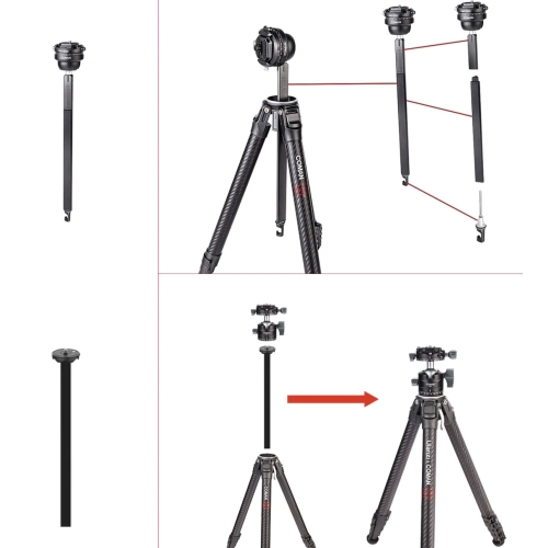 Chân máy ảnh du lịch chuyên nghiệp Coman Zero F38 bằng sợi carbon với đầu bi Arca và ngàm tháo nhanh DJI.