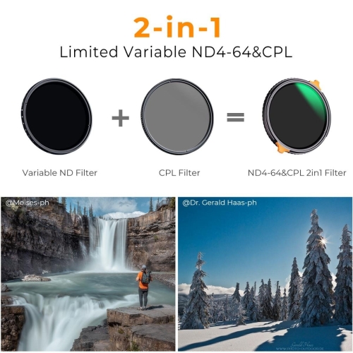 Filter Kính lọc K&F Concept 2 in 1 CPL Nano-X Series ND4 - 64 / 82mm