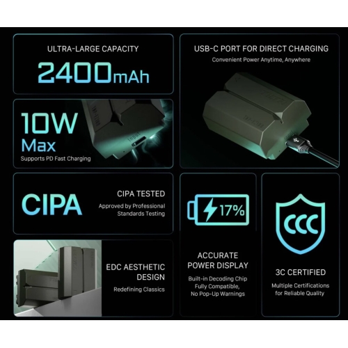 Tilta NP-FZ100 Battery with USB-C Input (2400mAh) – Green