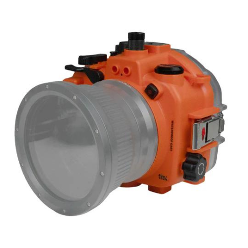 Sony A7 IV FE12-24mm f4g / FE16-35 f4 Salted Line series UW camera housing with 6" Dome port V.10 (with Zoom rings). Orange