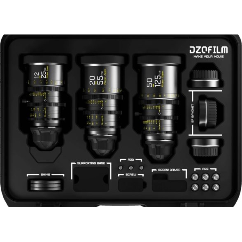 Bộ 3 ống kính DZOFilm Pictor Zoom kèm hộp đựng (12-25/20-55/50-125, T2.8) (Đen)