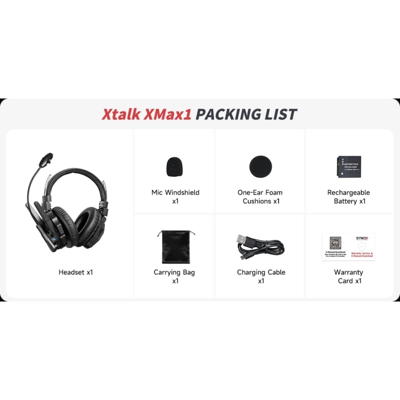 Synco Xtalk XMax Tai nghe liên lạc nhóm, Thiết kế hai tai, Chip khử ồn AI, Phạm vi truyền 500m
