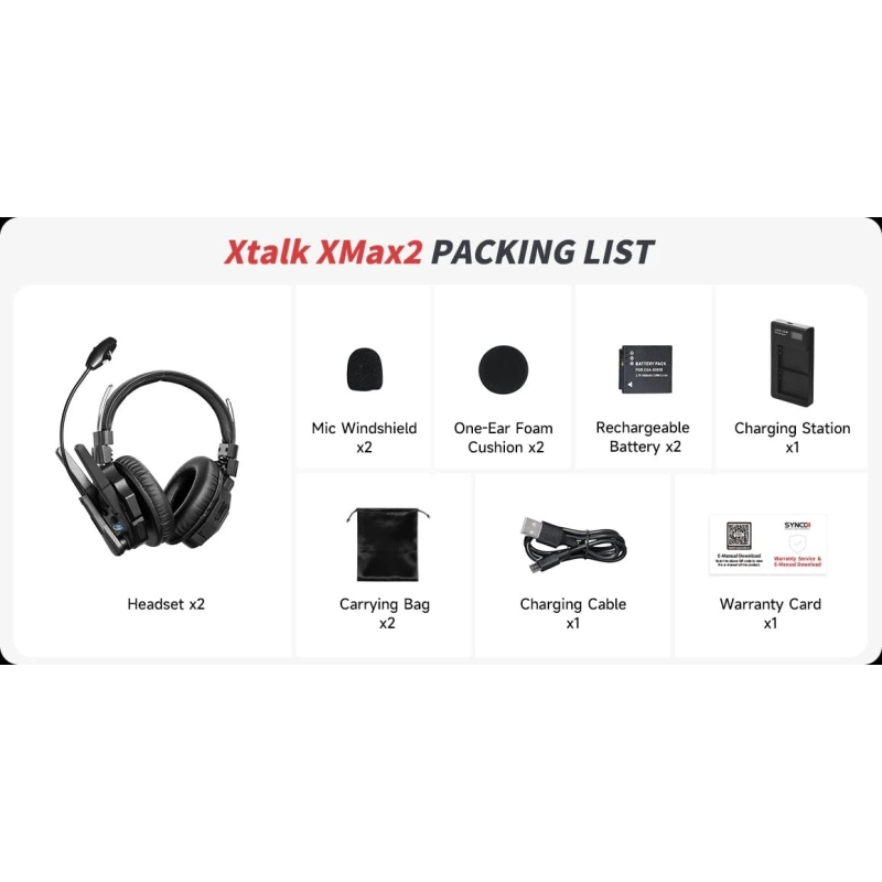 Synco Xtalk XMax Tai nghe liên lạc nhóm, Thiết kế hai tai, Chip khử ồn AI, Phạm vi truyền 500m