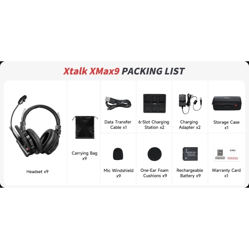 Synco Xtalk XMax Tai nghe liên lạc nhóm, Thiết kế hai tai, Chip khử ồn AI, Phạm vi truyền 500m