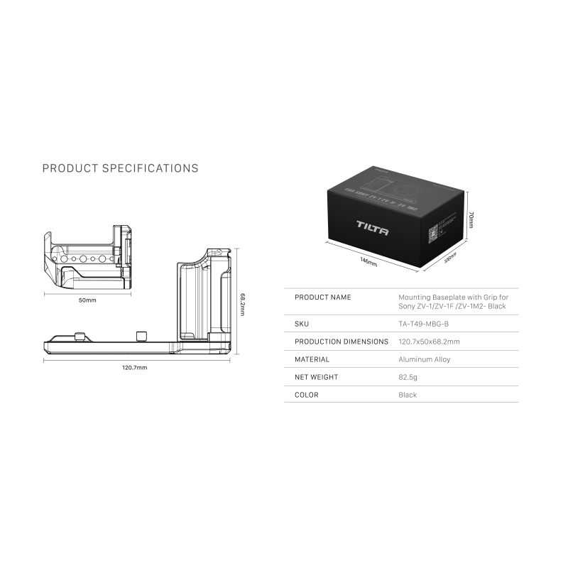 Đế gắn có tay cầm cho Sony ZV-1 / ZV-1F / ZV-1M2- Đen