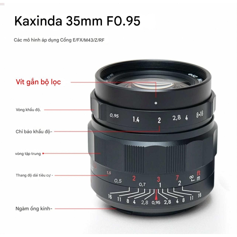 Ống kính tiêu cự cố định khẩu độ lớn Kaxinda 35MM F0.95