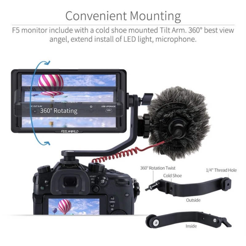 FEELWORLD F5 5 inch DSLR DSLR 4K nhỏ trên màn hình máy ảnh full HD 1920x1080 hỗ trợ đỉnh DC Out