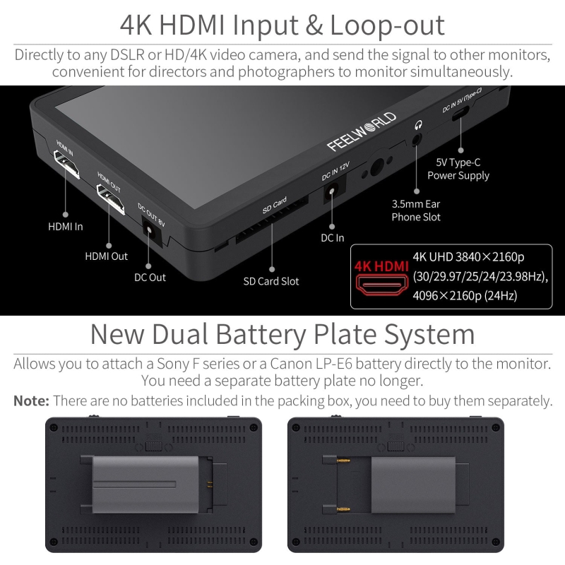 FEELWORLD F6 Plus 6 inch màn hình cảm ứng nhỏ 3D Lut DSLR màn hình trường 1920x1080 HD 4k HDMI