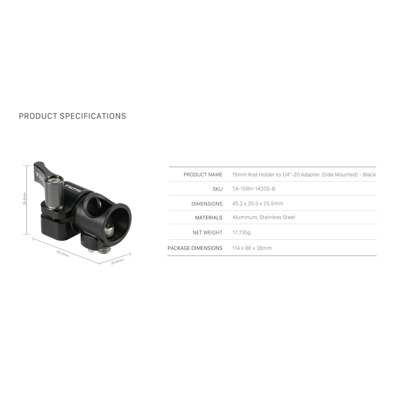 Giá đỡ thanh 15mm sang Bộ chuyển đổi 1/4"-20– Đen