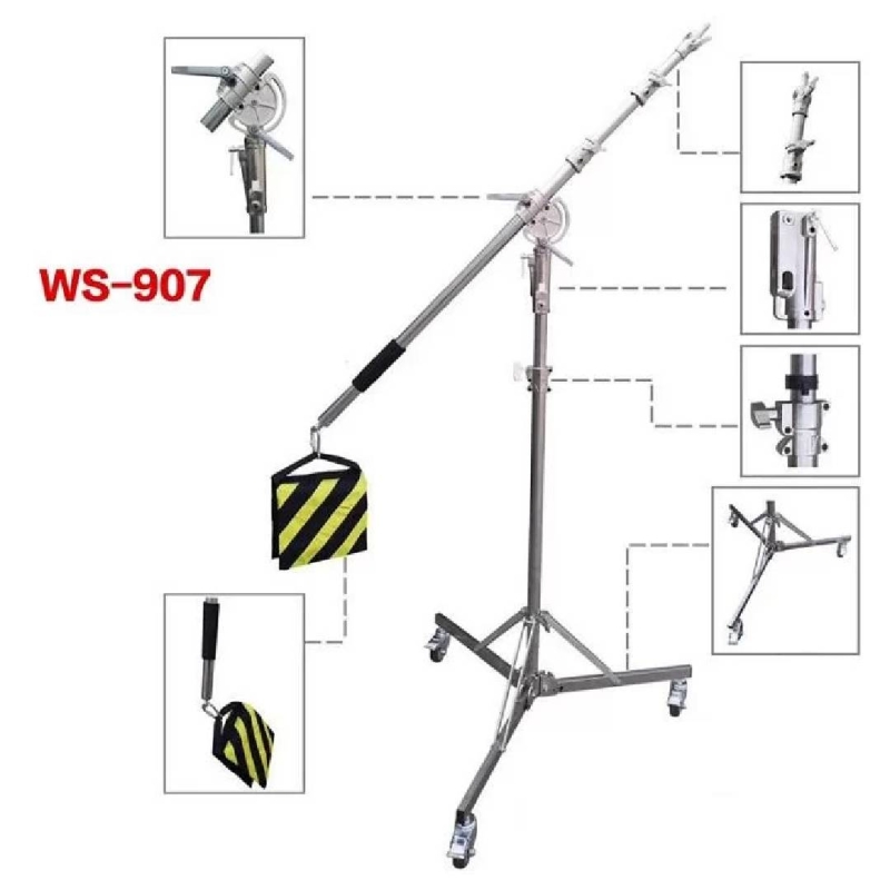 Chân đèn boom Inox WS-907 kèm bánh xe