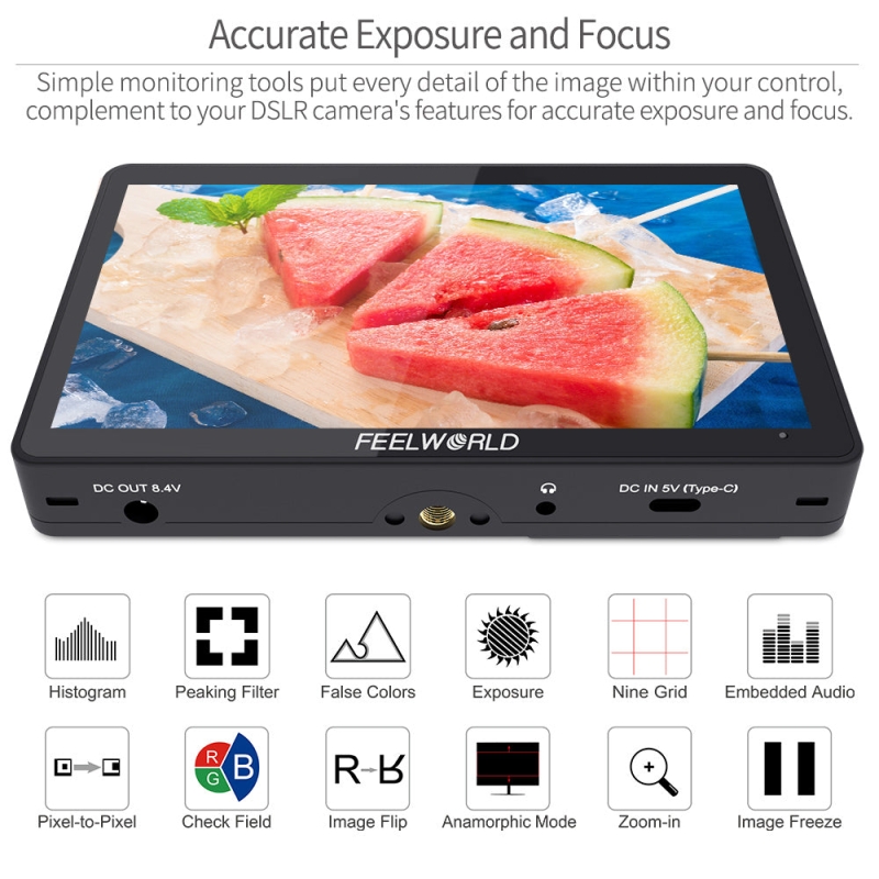 FEELWORLD F5 Pro V4 Màn hình cảm ứng 6 inch màn hình máy ảnh 3DLUT DSLR  bộ phụ kiện F970