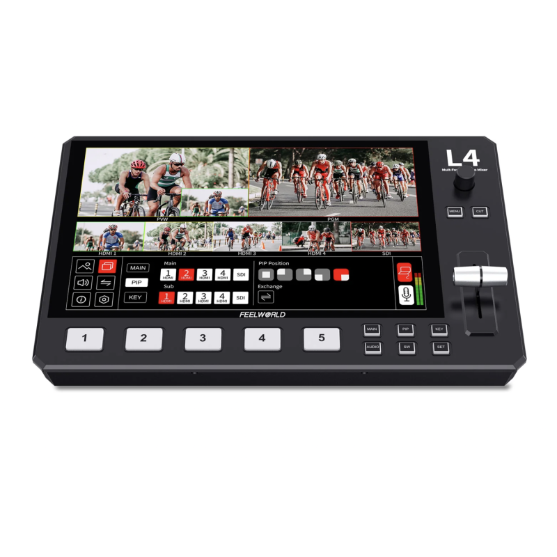 Bộ chuyển đổi bộ trộn video nhiều camera FEELWORLD L4 10.1 "Màn hình cảm ứng USB3.0 Truyền phát nhanh