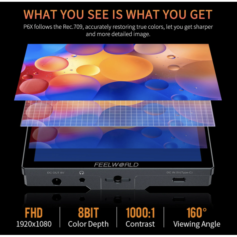 FEELWORLD P6X 5.5 Inch 1000nit Aluminium DSLR Camera Field Monitor Touch Screen 4K HDMI Lightweight