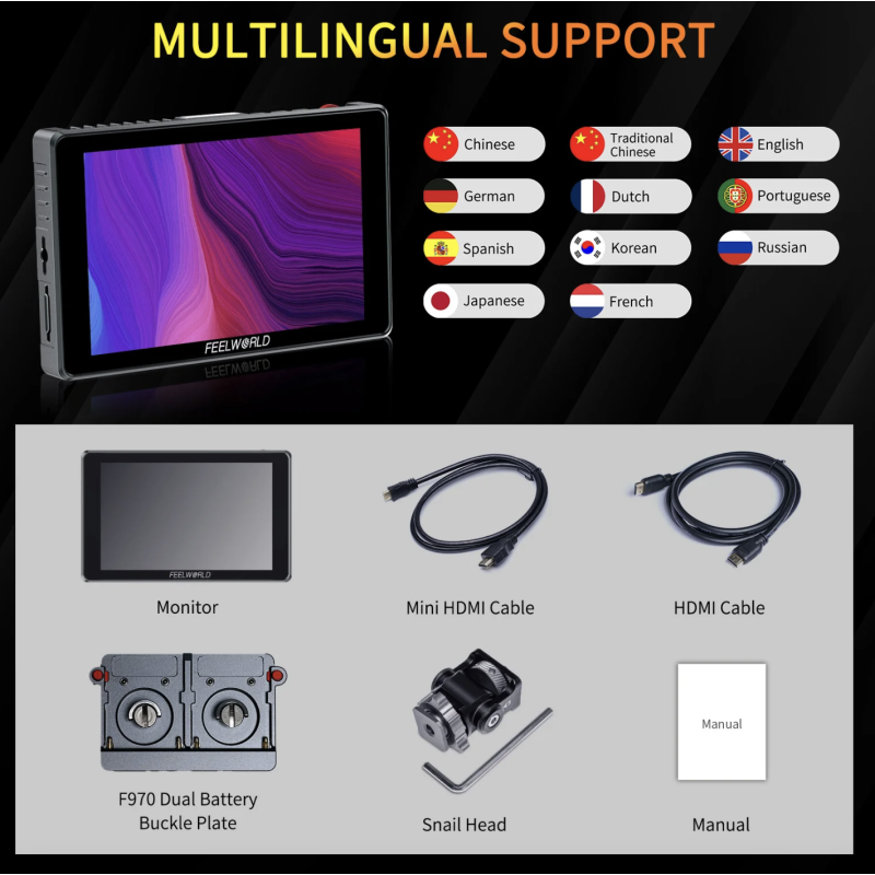FEELWORLD S7 7 Inch 12G SDI HDMI2.0 Camera Field Monitor with 1600nit High Brightness Touchscreen