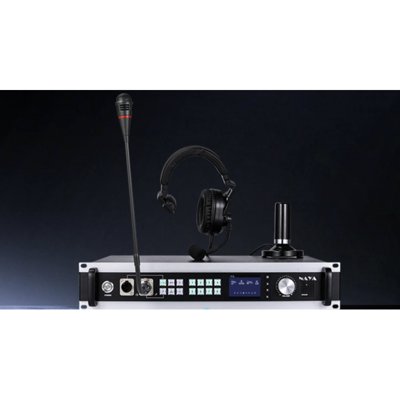 Bộ tally intercom NAYA BS-450 - Liên lạc nội bộ 8 tai không dây và báo hiệu cho máy quay (Full VAT  set 8 bao gồm 1 Base Station, 8 Beltpack PT420, 8 đèn Tally, 8 Headset và Phụ kiện )