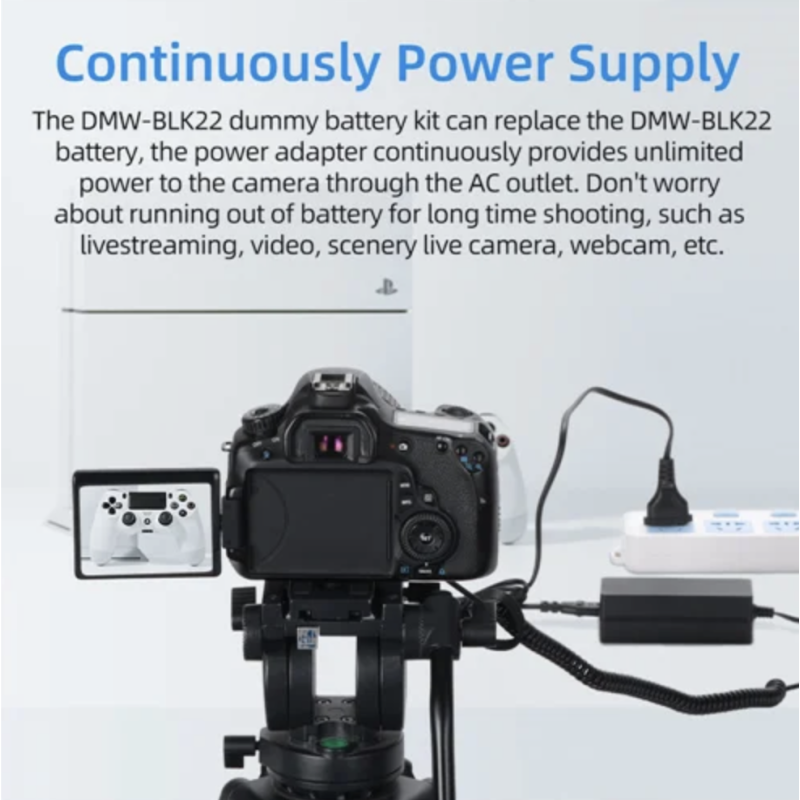 Pin ảo Dummy Kingma BLK22 + Adapter cho máy Lumix GH5 GH6 GH7