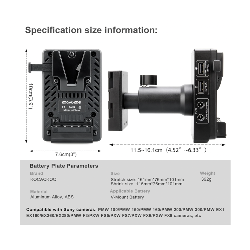 Bộ chuyển đổi pin V-mount sang BP-U90/60/30 cho máy ảnh Sony PXW-FX9/FX6/FS7/FS5 