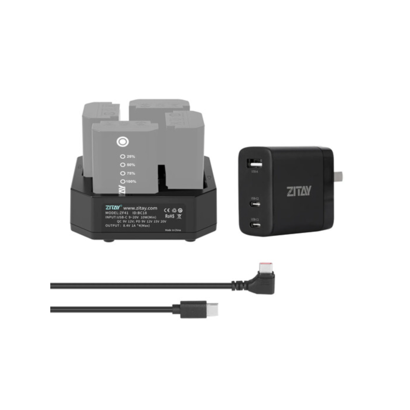 Bộ sạc pin NP-F ZITAY Fast Quad kèm bộ chuyển đổi PD (BC18KT)