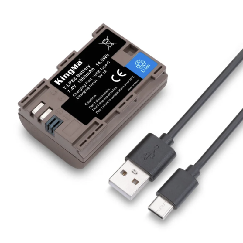 KingMa USB-C Input 1960mAh LP-E6 Battery with Protective Box for Canon EOS 5D, 5DII, 5DS, 60D, 60Da, 6D, 7D Mark II, 70D Cameras