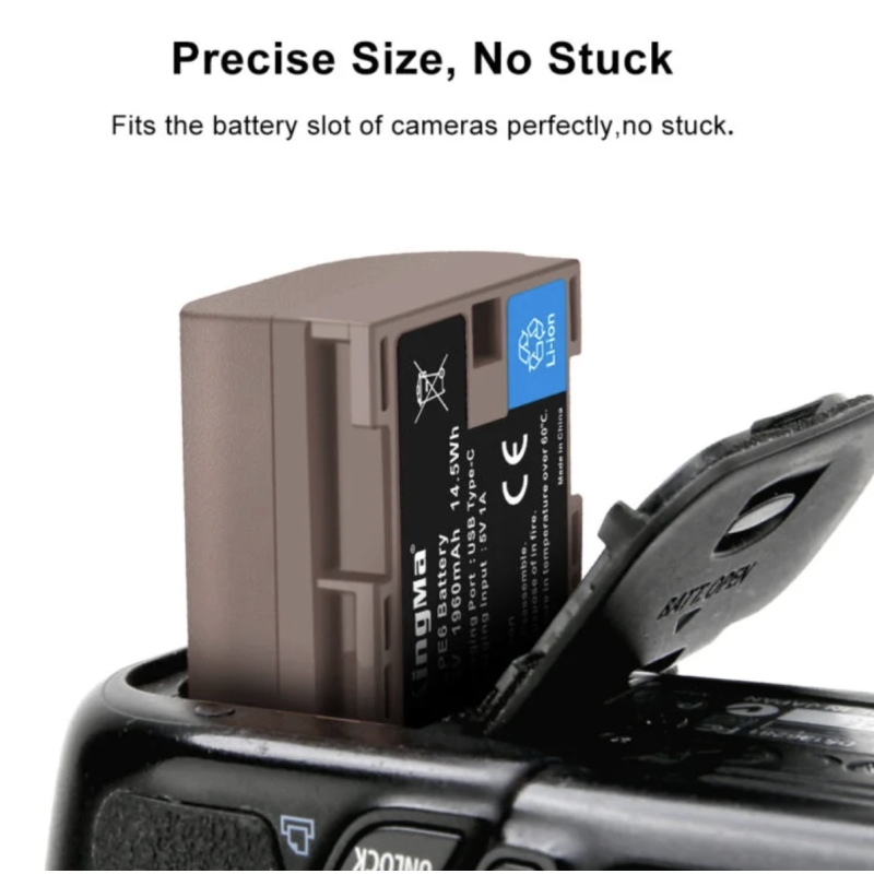 KingMa USB-C Input 1960mAh LP-E6 Battery with Protective Box for Canon EOS 5D, 5DII, 5DS, 60D, 60Da, 6D, 7D Mark II, 70D Cameras