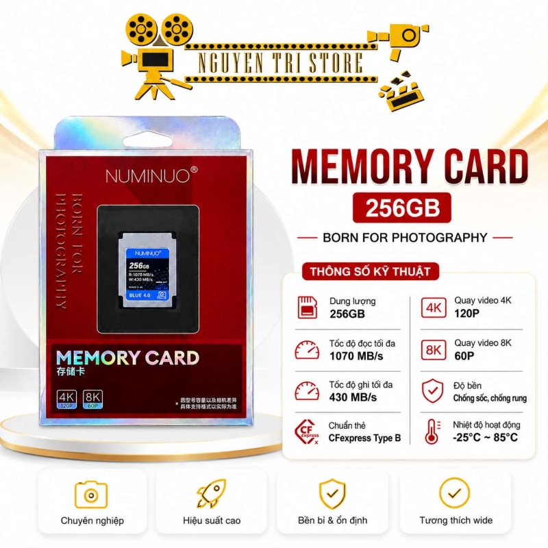 Thẻ Nhớ NUMINUO CFEXPRESS 256GB/512GB Type A dùng cho FX6/FX3/FX30/A7S3/A7M4