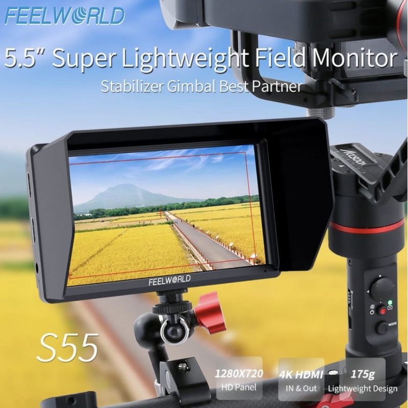 Máy ảnh FEELWORLD S55 V2 5.5 inch Máy ảnh DSLR màn hình trường hỗ trợ video IPS 1920x1152 4K HDMI DC Out với 3D LUT
