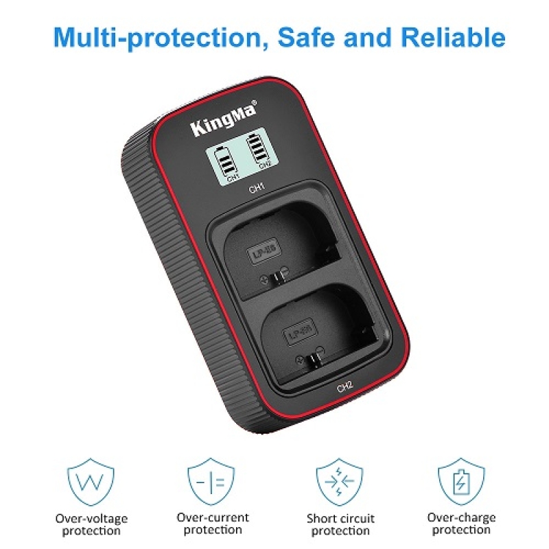 Bộ 2 pin KingMa 2000mAh LP-E6NH và bộ sạc kép màn hình LCD dành cho máy ảnh Canon