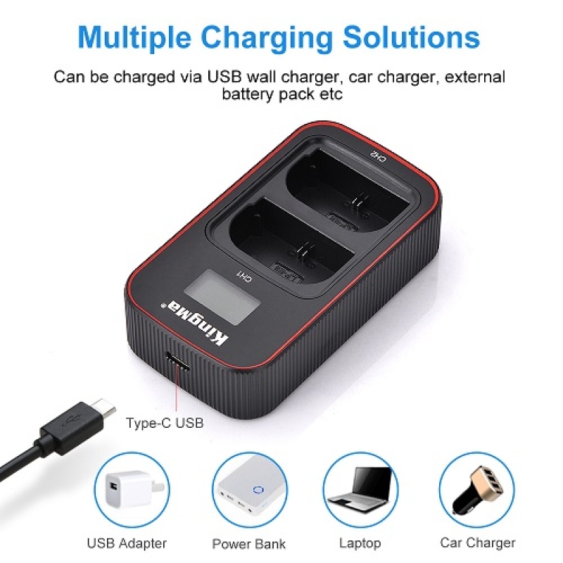 Bộ 2 pin KingMa 2000mAh LP-E6NH và bộ sạc kép màn hình LCD dành cho máy ảnh Canon