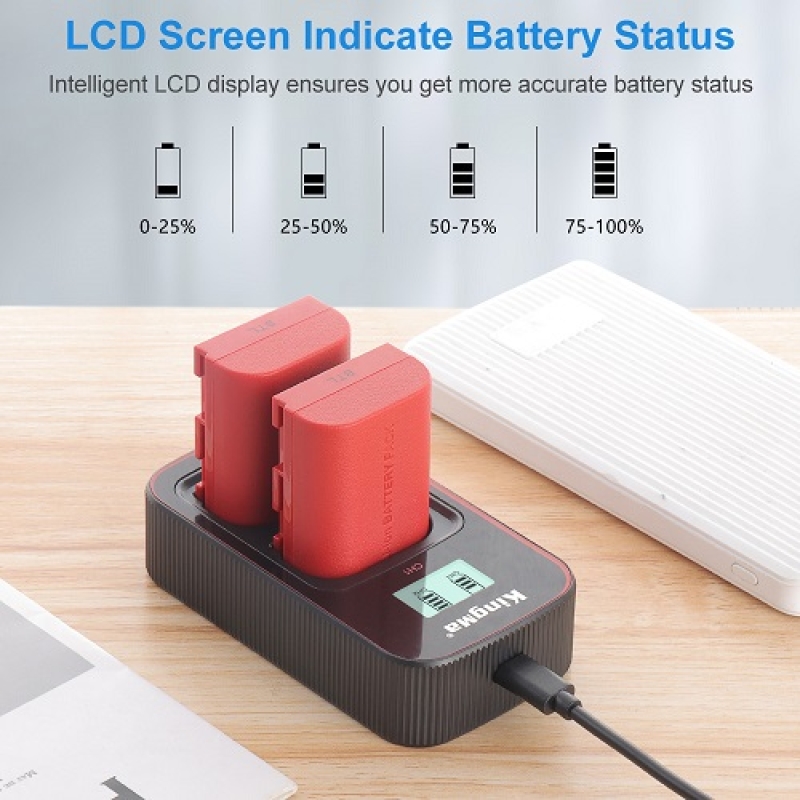 Bộ 2 pin KingMa 2000mAh LP-E6NH và bộ sạc kép màn hình LCD dành cho máy ảnh Canon
