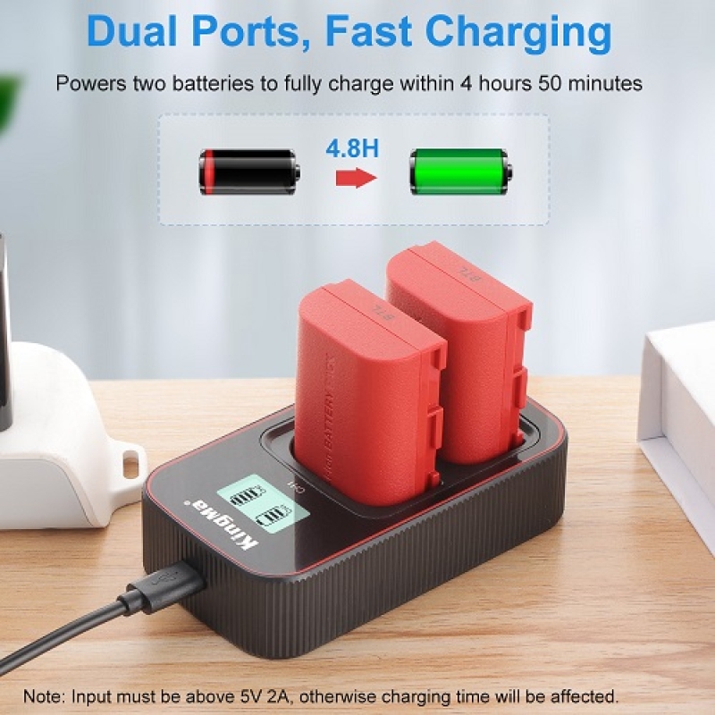 Bộ 2 pin KingMa 2000mAh LP-E6NH và bộ sạc kép màn hình LCD dành cho máy ảnh Canon